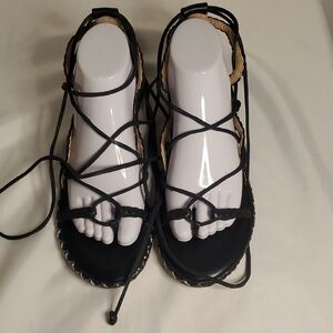 BCBGMaxAzria Black Lace-Up Toe Loop Sandals